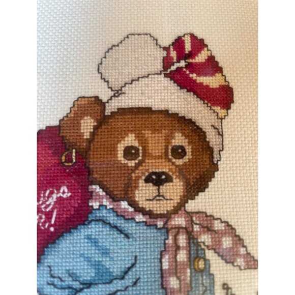 Teddy Bear Hugs Are In Cross-Stitch Art In Wood Frame Glass 11x11 - Picture 4 of 7